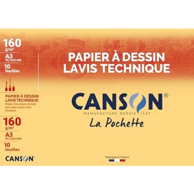 Image de CANSON Pochette 10 feuilles de papier dessin technique A3 160g/m²