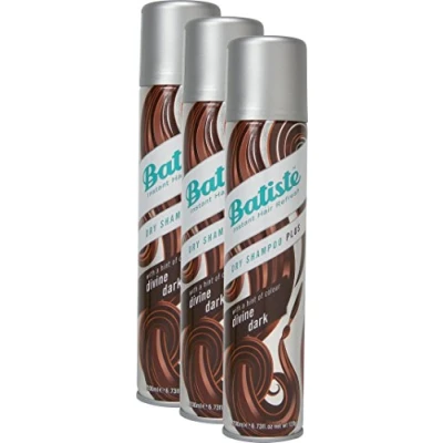 Image de Lot de 3 shampoings secs Batiste Divine Dark 200 ml chacun Avec une touche couleur pour cheveux bruns moyens et foncés Frais tous les types