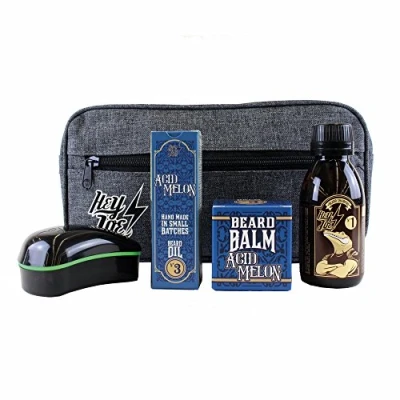 Image de HEY JOE! Kit De Survie du Barbu Deluxe No. 3 Melon Acide Set Soins Barbe Pour Hommes Haute Qualité [ Huile À + Baume Shampooing Brosse ]