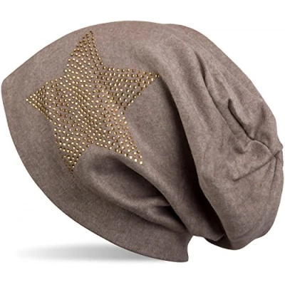 Image de styleBREAKER Chapeau Bonnet Classique avec Application Strass étoiles, Chaud, Unisexe 04024023, Couleur:Marron chiné/Or Jaune