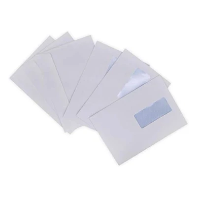 Image de lot de 100 enveloppes courrier A5 avec fenêtre C5 papier velin blanc 90g format 162 x 229 mm une enveloppe blanche fermeture bande adhésive autocollante siliconnée
