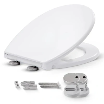 Image de AREBOS Abattant de WC En Duroplast avec système d&#039;abaissement automatique forme D Charge maximale : 150 kg