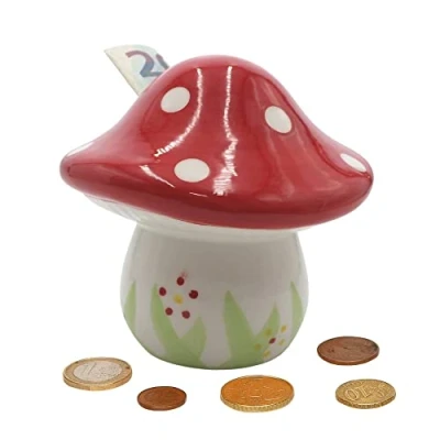 Image de Dekohelden24 Tirelire en céramique Forme de Champignon, boîte d&#039;épargne, H x Ø : env. 12 cm, cm
