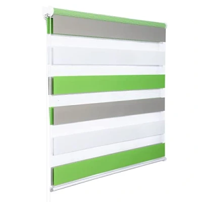 Image de WOLTU Store Enrouleur Jour Nuit sans Perçage, Zébré en Double Tissu, Rideau Translucide et Occultant, Protection de la Vie Privée, Montage Facile avec Clips, 80l x 150L cm, Blanc+Vert+Gris