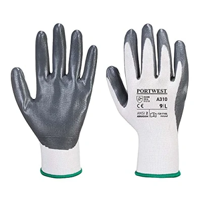 Image de Portwest Gant Flexo Grip enduit Nitrile, Couleur: Gris/Blanc, Taille: L, A310GRWL