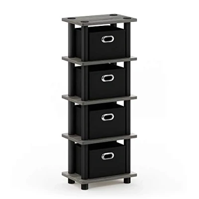 Image de Furinno Turn N Tube Rack Système à 4 Bacs, Chêne Français Gris/Noir, One Size