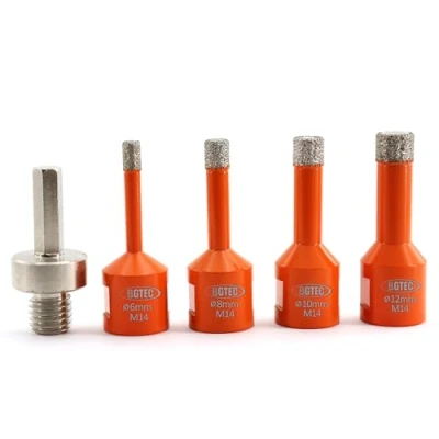 Image de BGTEC 5 pièces forets à noyau de diamant sec pour carreaux porcelaine brique marbre en céramique M14 diamètre filetage mixte 6/8/10 / 12mm avec 1 pièce d&#039;appui hexagonal