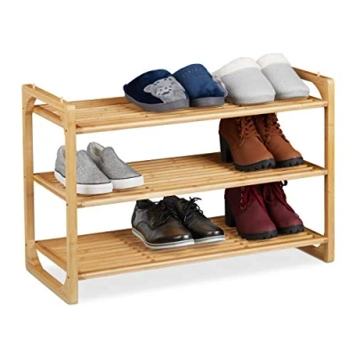 Image de relaxdays Étagère à Chaussures, Bambou, Rangement empilable avec 3 Niveaux, Jusqu’à 9 Paires, 50 x 75,5 33 cm, Nature