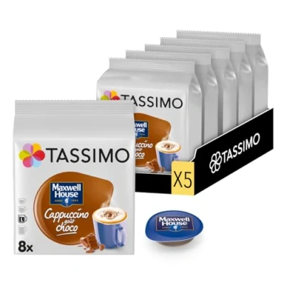 Image de TASSIMO, 40 Dosettes, Cappuccino goût Choco Maxwell House , Compatibles avec les machines choco, Généreux et Gourmand, 5 packs de 8 dosettes