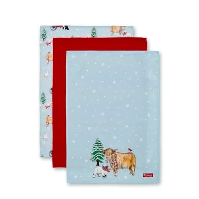 Image de Cooksmart Lot de 3 Torchons Noël au Design Britannique Serviettes pour la Saison des fêtes Tous Les Types Cuisines à Ferme
