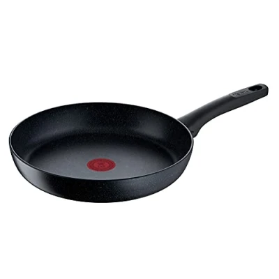 Image de Tefal G28106 Black Stone Poêle à frire, 28 cm, avec revêtement anti adhésif, signal thermique, sûre, convient l&#039;induction, cuisson saine, effet pierre, noire