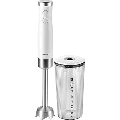 Image de ZWILLING ENFINIGY Mixeur Plongeant avec Lame à Ailettes en Acier Inoxydable, Verre Doseur 600 ml, Blanc Argenté