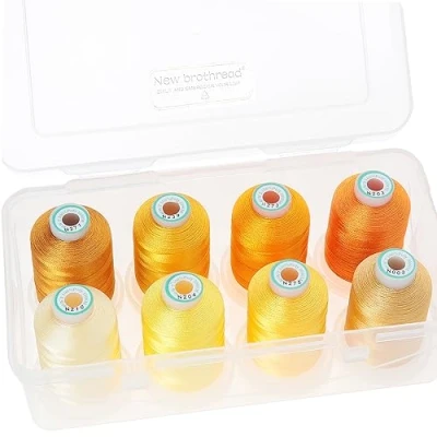 Image de New brothread 15 Options 8 Bobines à Encliqueter de 1000m Chaque Polyester Machine Fil broder avec Boîte Stockage en Plastique Transparent pour Broderie &amp; Matelassage Different Yellow