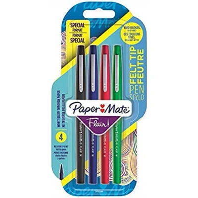 Image de Paper Mate Flair Stylos feutres de Coloriage pointe moyenne (0,7 mm) bleu, rouge, vert et noir Lot 4
