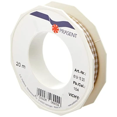 Image de PRÄSENT Ruban Taffetas Motif Vichy Taupe/Blanc 15 mm 20 m