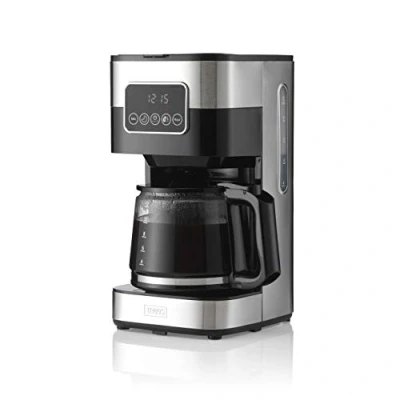 Image de Trebs Cafetière à filtre 24100 Jusqu&#039;à 12 tasses 1,5 l Programmable Arrêt automatique Système anti goutte Écran tactile LED Design en acier inoxydable Noir