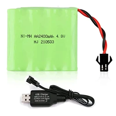 Image de Yangers Lot de piles rechargeables Ni MH AA 4,8 V 2400 mAh SM 2P avec câble charge USB pour voiture télécommandée et pelleteuse