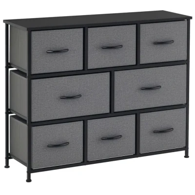 Image de HOMCOM Commode Chiffonnier Meuble de Rangement 8 tiroirs Pliables en Tissu 100 x 30 78,5 cm Gris foncé