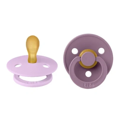 Image de BIBS Colour Symmetrical, Lot de 2 sucettes, sans bisphénol A, Téterelle symétrique. Silicone, Fabriqué au Danemark, Taille 1 (0 6 mois), Violet Sky/Mauve