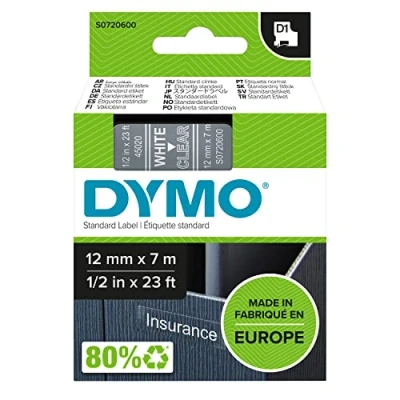 Image de Dymo 45020 (S0720600) (12 mm) Blanc sur transparent Ruban