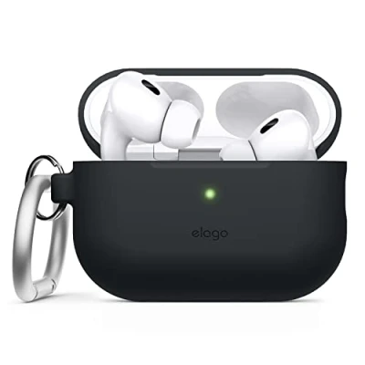 Image de elago Coque en Silicone Compatible avec Apple AirPods Pro 2ème Génération Étui, Etui Housse de Protection Porte Clé, LED Frontale Visible, Supporte Le Chargement sans Fil (Noir)