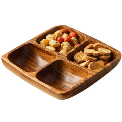 Image de Plat Apéritif Carré de Service 4 Compartiments Acacia 5 x 20 cm