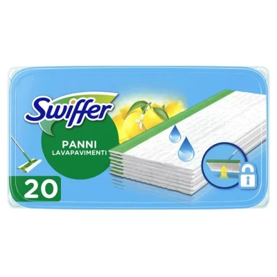 Image de Swiffer Lingettes Humides Pour Sol, 20 Nettoyantes, Parfum Agrumes Frais, Attrape Poussière, Nettoie En Profondeur Et Retient La Saleté, Élimine Jusqu&#039;a 99.9% Des Bactéries