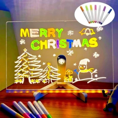 Image de Tableau à message LED 7 couleurs acrylique effaçable sec avec lumière lumineux support comme mémo dessin en (20 x 20