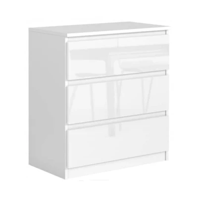 Image de 3xeliving Commode avec 3 tiroirs 70 cm, Blanc/Blanc Brillant