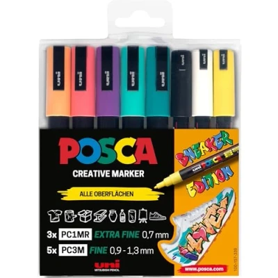 Image de Faber Castell uni ball 186827 POSCA Marker Set Sneaker Stylos, étui de 8 pièces, opaque sur les surfaces claires