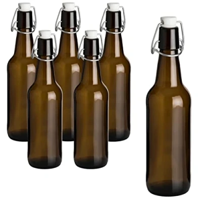 Image de gouveo lot de 6 bouteilles en verre 500 ml antique avec bouchon pivotant [la sélection varie] bouteille à 0,5 l marron pour le remplissage