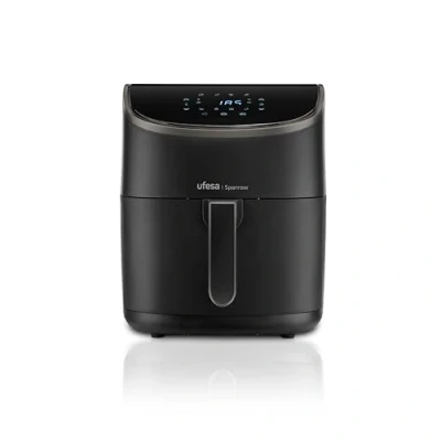 Image de Ufesa Sparrow Friteuse à Air, 6 L, 8 Programmes, 1700 W, Digitale, Minuterie, Température 80ºC 200ºC, Sans BPA ni PFOA, Panier et Plateau antiadhésifs, Noir