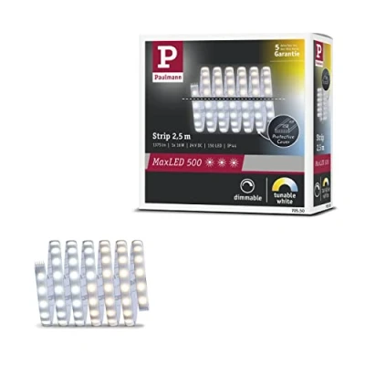 Image de Paulmann MaxLED 500 70550 Ruban LED 2,5 m 1375 lm IP44 avec 1 x 16 W à intensité variable Tunable Blanc Contrôle de la lumière blanche Argent en plastique 2700 K
