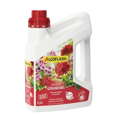 Image de Algoflash Engrais Liquide Géraniums et Toutes Fleurs de Balcon, Utilisable en Agriculture Biologique 2,5 L