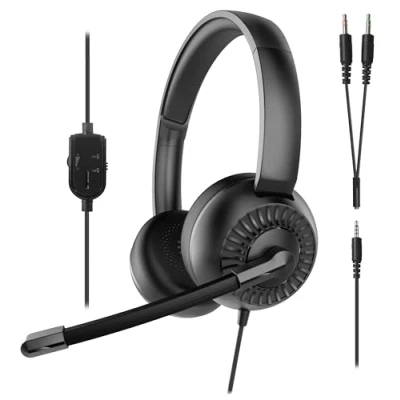 Image de Speedlink METIS Casque stéréo léger Filaire avec Microphone et télécommande Filaire, Bureau télétravail, Prise Jack de 3,5 mm Adaptateur Y, Sac Rangement, Noir