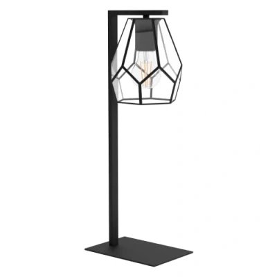 Image de Eglo lampe de chevet Mardyke, table style industriel pour salon, luminaire design en verre transparent et métal noir avec interrupteur, E27