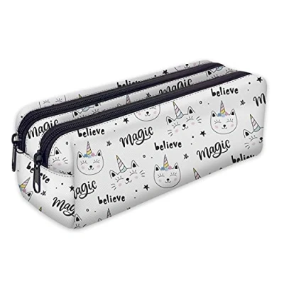 Image de Trousse scolaire 2 compartiments Sac a Crayon de toilette Plumier Organisateur Chat Licorne [107]