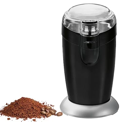 Image de Clatronic Moulin à café électrique KSW 3306 avec mécanisme impact, capacité 40 g, fonctionnement par impulsion, acier inoxydable noir