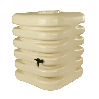 Image de Récupérateur à eau Cubique 1000 L. avec couvercle, robinet et kit raccord chéneau beige