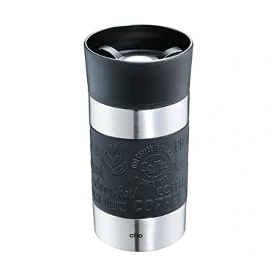 Image de Cilio Viaggio Gobelet isotherme 300 ml Noir Tasse à emporter avec fermeture pression rapide 360 Système double paroi anti fuite Idéal pour toutes les machines café/dosettes courantes