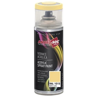 Image de Ambro Sol V4001015 Vernis Peinture Acrylique Multi Usage, Brillante pour Intérieur et Extérieur, Adapté a Tous Type de Matériau, Aérosol En Fer Blanc Recyclable 400 ml, Ivoire Clair
