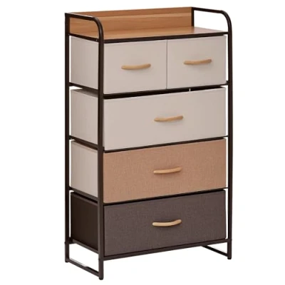 Image de HOMCOM Commode Meuble de Rangement 5 tiroirs Pliables en Tissu 58 x 29 99 cm Multicolore