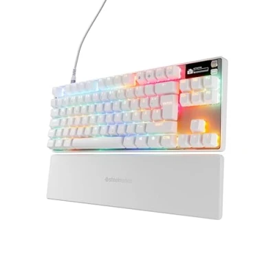 Image de SteelSeries Apex Pro TKL Gen 3 Blanc Switchs OmniPoint 3.0 Actionnement ajustable Rapid Trigger Préréglages prêts à jouer Mode protection Tap/SOCD OLED RGB Capuchons PBT DE QWERTZ