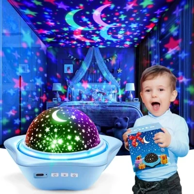 Image de 【Boite Cadeau】Veilleuse Enfant, 6 Films Veilleuse BéBé,15 Couleurs 3 Luminosité Projecteur Ciel Etoile, Enfant Rechargeable, Etoile Projection Rotation à 360 Bebe