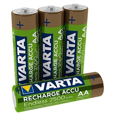 Image de VARTA Piles rechargeables AA lot de 4, Recharge Accu Endless, 2500 mAh Ni MH, sans effet mémoire, préchargées, prêtes à l&#039;emploi