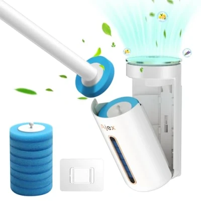 Image de Ajex Brosse de Toilette Jetable,Brosse WC avec Têtes Rechange,Brosse Jetable Set Brosses Détergent &amp; Parfums,Brosse pour Le Nettoyage la Salle Bains