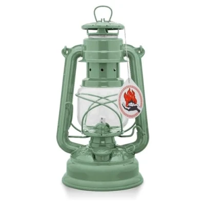 Image de Feuerhand Baby Special 276 Lanterne tempête fabriquée en Allemagne depuis 1893 Lampe à pétrole acier revêtu par pulvérisation et verre incassable Vert sauge