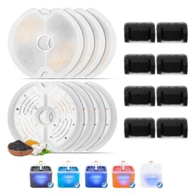 Image de 8PCS Filtres pour Fontaine Eau Chat 2L Chat, Feriva Filtre de Distributeur Filtration Multiple Remplacement Fontana per Animali Domestici(8 Filtres, 8 éponges)