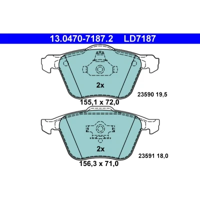 Image de ATE Ceramic 13.0470 7187.2 Jeu de plaquettes frein non préparé pour indicateur d&#039;usure, contact signal d&#039;usure exclu VOLVO: S60 I, XC90 V70 2