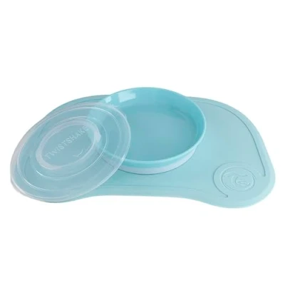 Image de Twistshake Click Mat 38 x 25 cm Napperons pour Table + Scellé Assiette d&#039;Apprentissage avec Couvercles Le Repas de Bébés, Set Vaisselle Nourriture, Sans BPA, 6+ Mois, Bleu Pastel